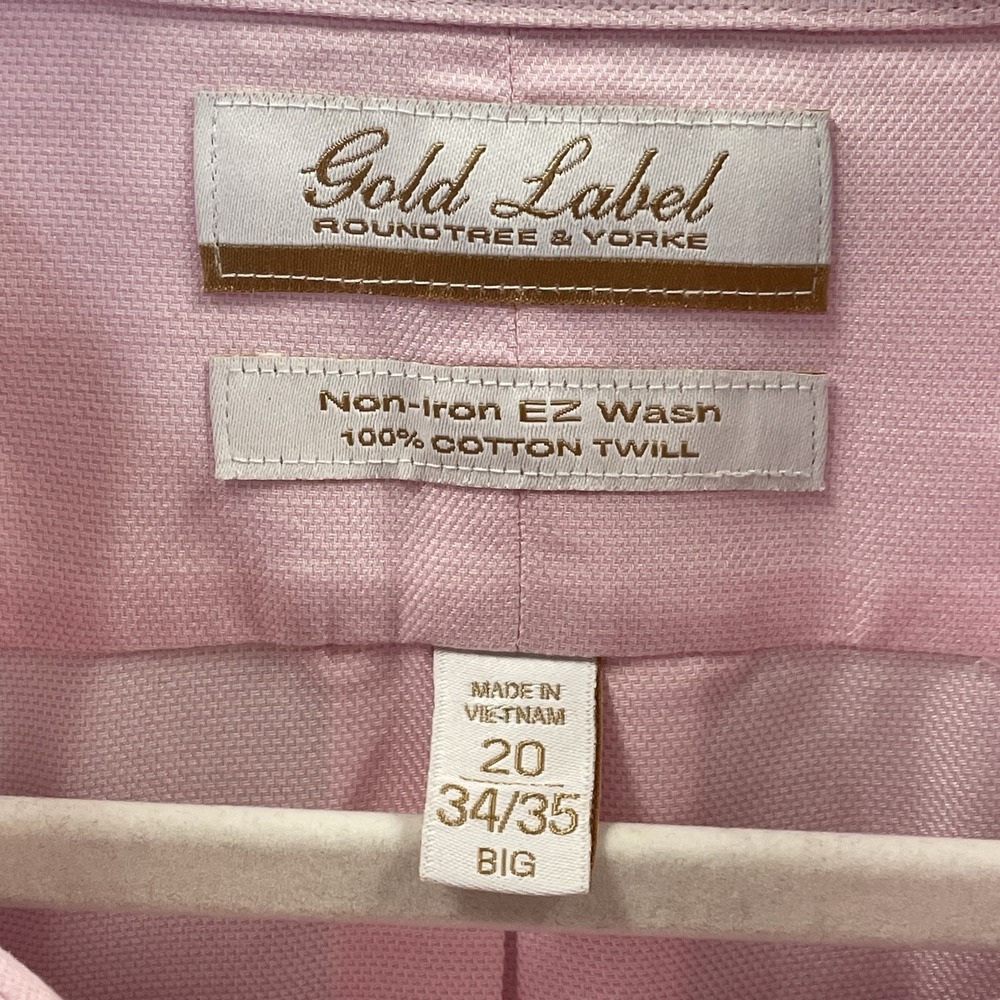 NWT Roundtree & Yorke Gold Label Mens 20 34/35 Shirt Pink Non Iron EZ Wash READ - Picture 9 of 10